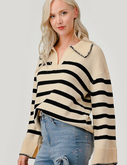 Striped Knit Bell Sleeve Sweater Tops