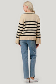 Striped Knit Bell Sleeve Sweater Tops