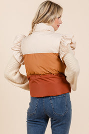 Color Block Ruffle Trim Puffer Vest | Vest Jackets Daverri Fashions