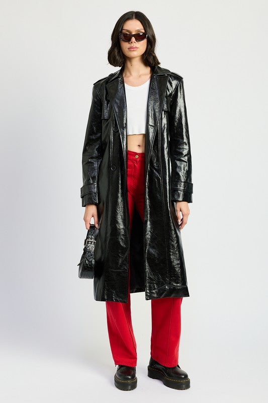 Vegan Leather Trench Coat Tops