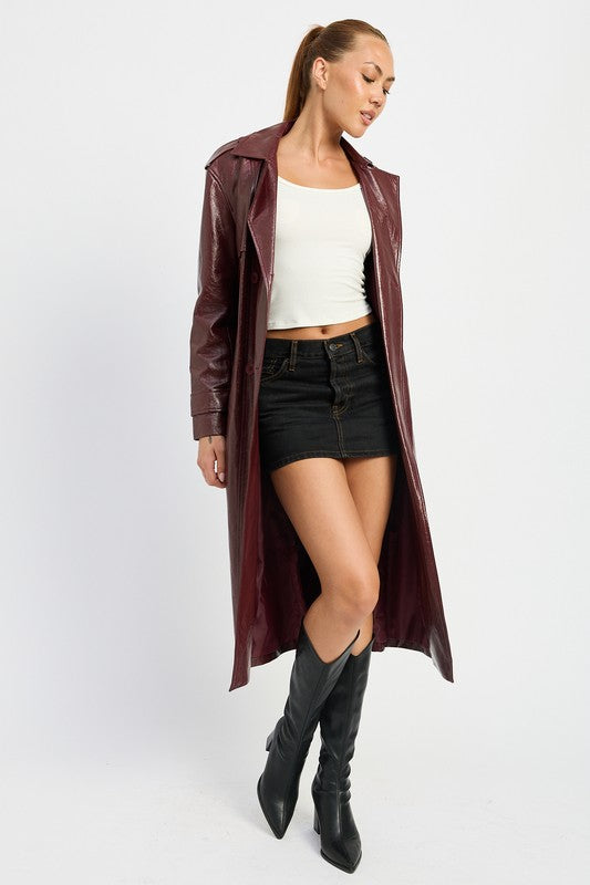 Vegan Leather Trench Coat Tops