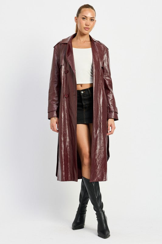 Vegan Leather Trench Coat WINE Tops