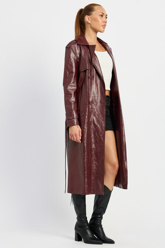 Vegan Leather Trench Coat Tops