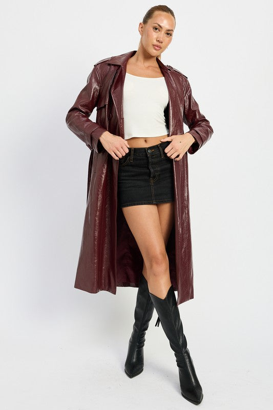 Vegan Leather Trench Coat Tops