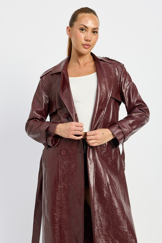 Vegan Leather Trench Coat Tops