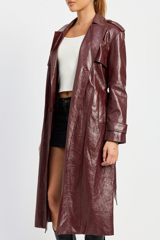 Vegan Leather Trench Coat Tops