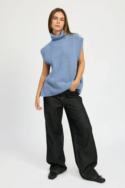 Split Back Turtle Neck Sweater Top - DAVERRI FASHIONS