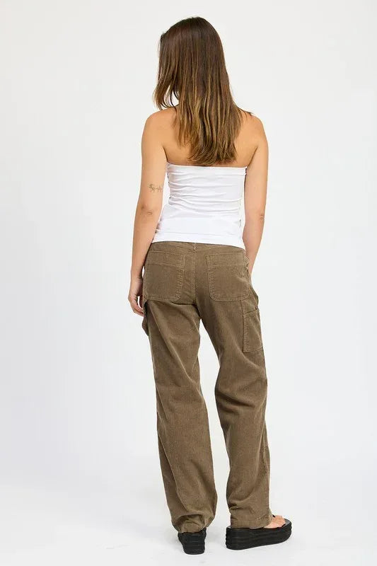CORDUROY FULL PANTS WITH POCKETS - DAVERRI FASHIONS