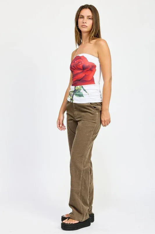 CORDUROY FULL PANTS WITH POCKETS - DAVERRI FASHIONS