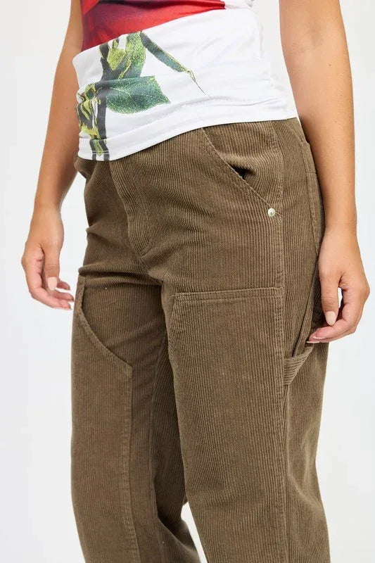 CORDUROY FULL PANTS WITH POCKETS - DAVERRI FASHIONS