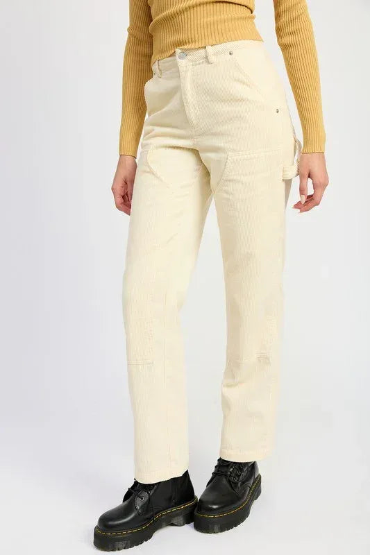 CORDUROY FULL PANTS WITH POCKETS - DAVERRI FASHIONS