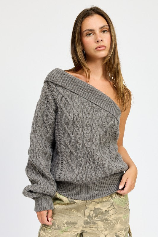 CHARCOAL S OVERSIZED ONE SHOULDER SWEATER | Sweaters Daverri Fashions
