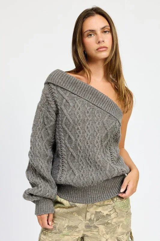 OVERSIZED ONE SHOULDER SWEATER - DAVERRI FASHIONS