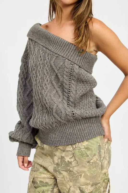 OVERSIZED ONE SHOULDER SWEATER - DAVERRI FASHIONS