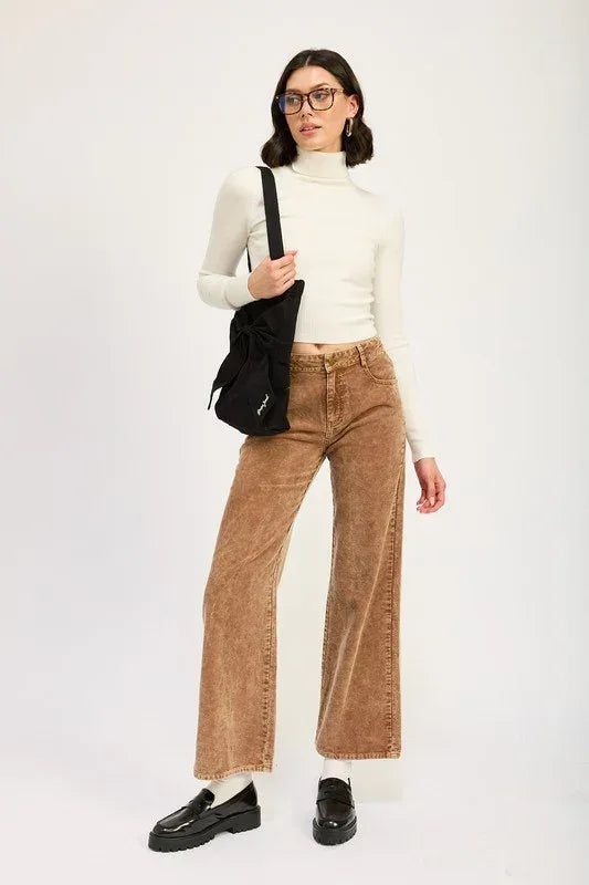 DISTRASSED CORDUROY PANTS - DAVERRI FASHIONS