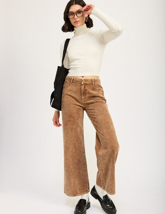 SEPIA DISTRASSED CORDUROY PANTS | Pants Daverri Fashions