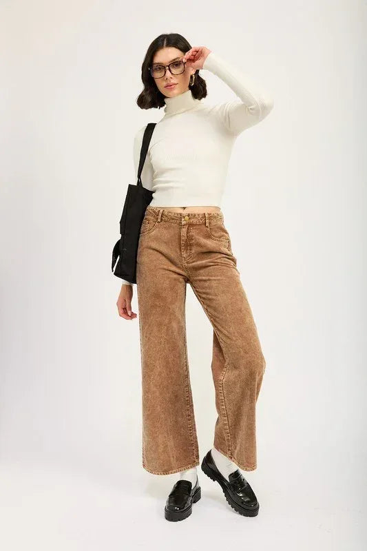 DISTRASSED CORDUROY PANTS - DAVERRI FASHIONS