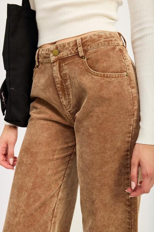 DISTRASSED CORDUROY PANTS - DAVERRI FASHIONS