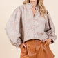 Paisley Eyelet Laced Button-Up Blouse - DAVERRI FASHIONS