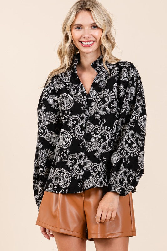 Paisley Eyelet Laced Button-Up Blouse Blouses