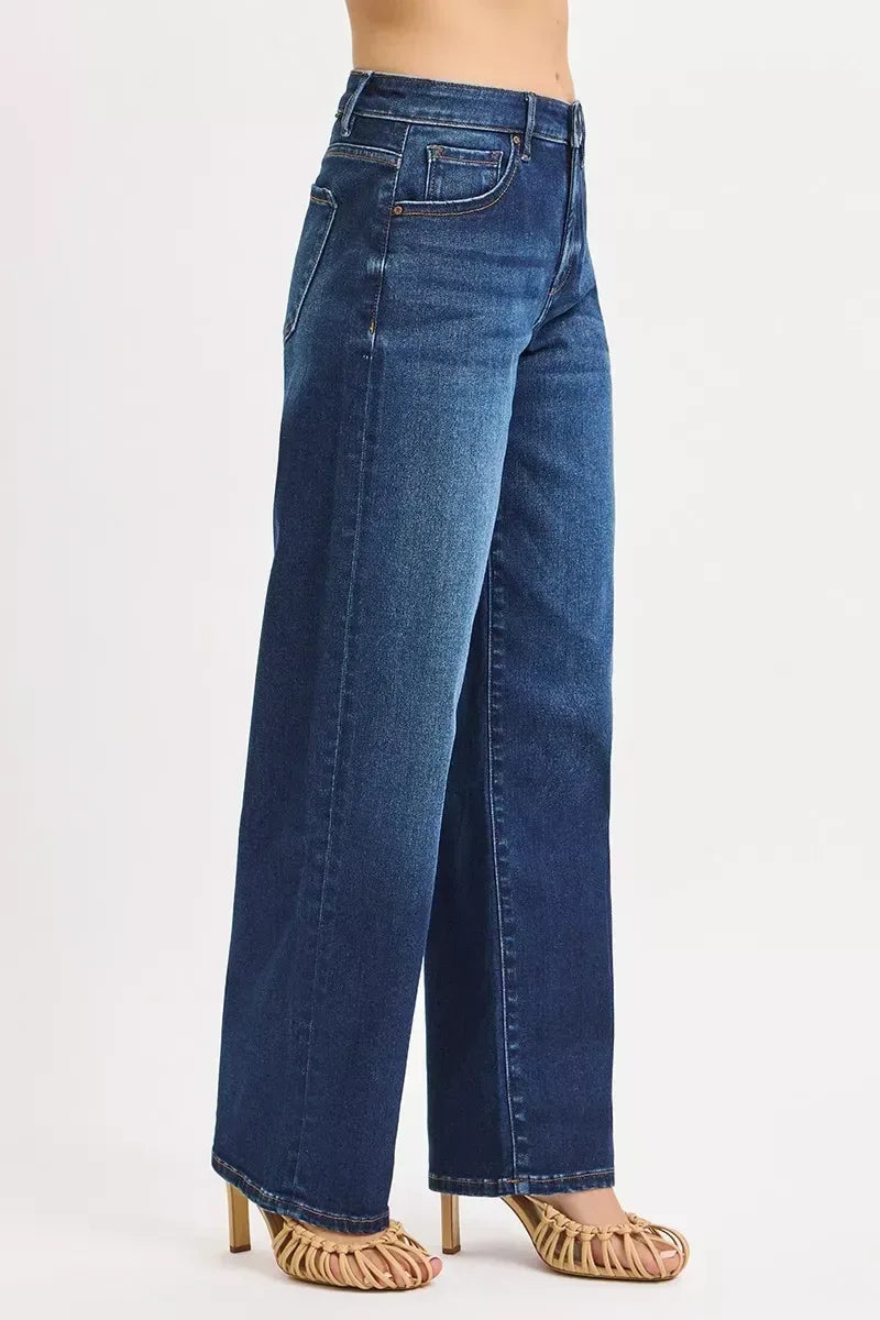 RISEN Mid Rise Wide Baggy Jeans - DAVERRI FASHIONS