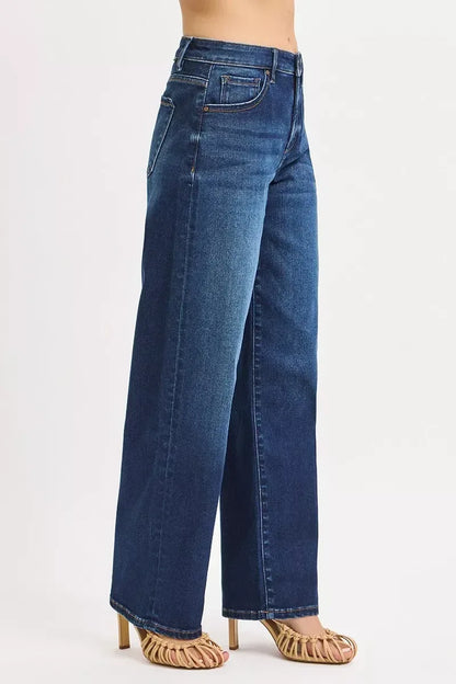 RISEN Mid Rise Wide Baggy Jeans - DAVERRI FASHIONS