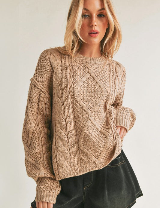 Relaxed Fit Adela Cable Knit Sweater OAT S Tops