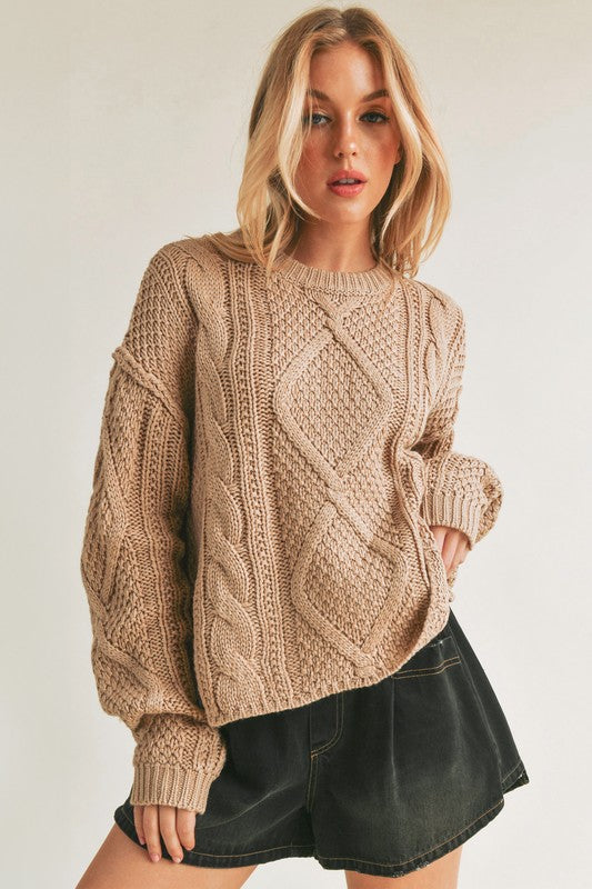 Relaxed Fit Adela Cable Knit Sweater OAT S Tops