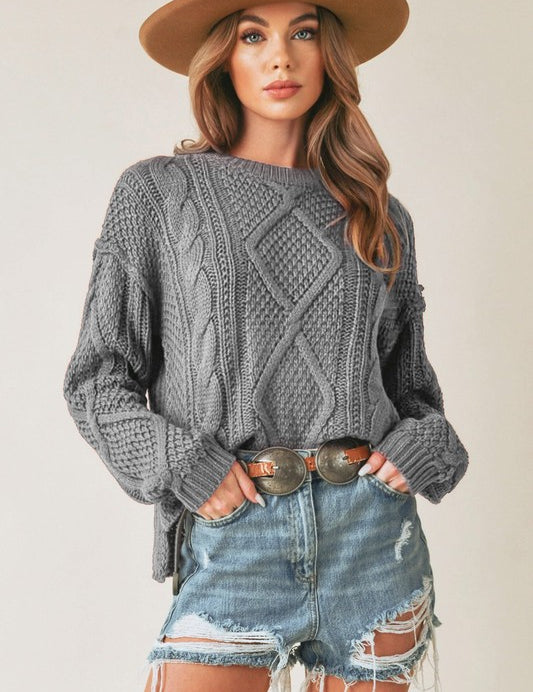 Relaxed Fit Adela Cable Knit Sweater Tops