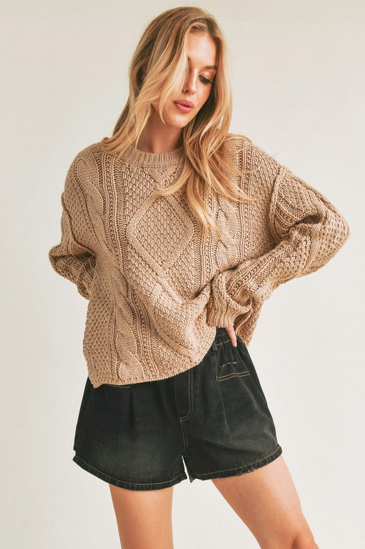 Relaxed Fit Adela Cable Knit Sweater Tops