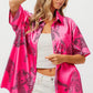 BiBi Leopard Print Short Sleeve Silky Satin Shirt Top Shirts