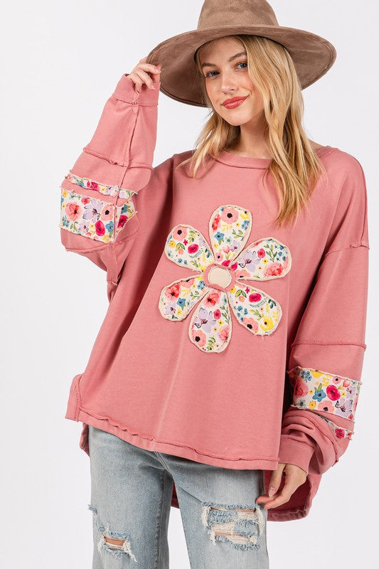 SAGE + FIG Daisy Patch Applique Long Sleeve Sweatshirt