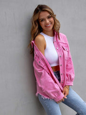Distressed Drop Shoulder Denim Jacket | Denim Jackets Daverri Fashions