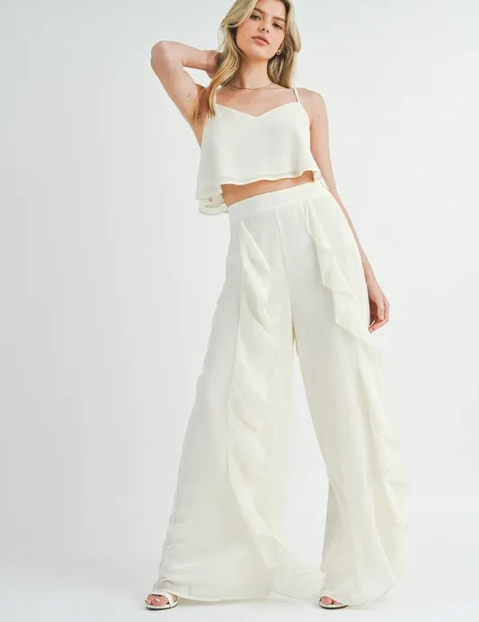 MABLE Crop Cami and Ruffled Wide Leg Pants Set | Outfit Sets Daverri Fashions