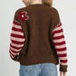 Umgee Flower Jacquard Striped Long Sleeve Sweater - DAVERRI FASHIONS