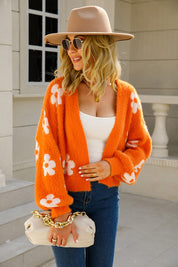 Orange Angel Wings Floral Open Front Fuzzy Cardigan | Cardigans Daverri Fashions