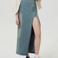 Slit Denim Skirt with Zip - DAVERRI FASHIONS