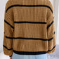 Cozy mustard-yellow striped mock neck knit sweater, plus size