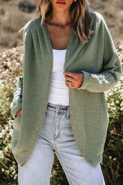 Laurel Green Waffle Knit Open Front Cardigan | Cardigans Daverri Fashions