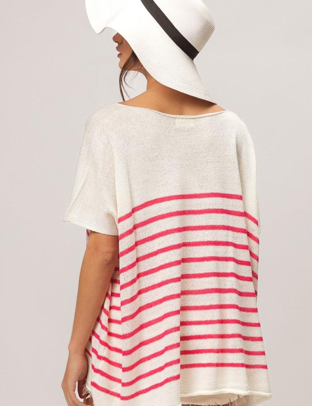 BiBi V Neck Striped Short Sleeve Top Shirts & Tops