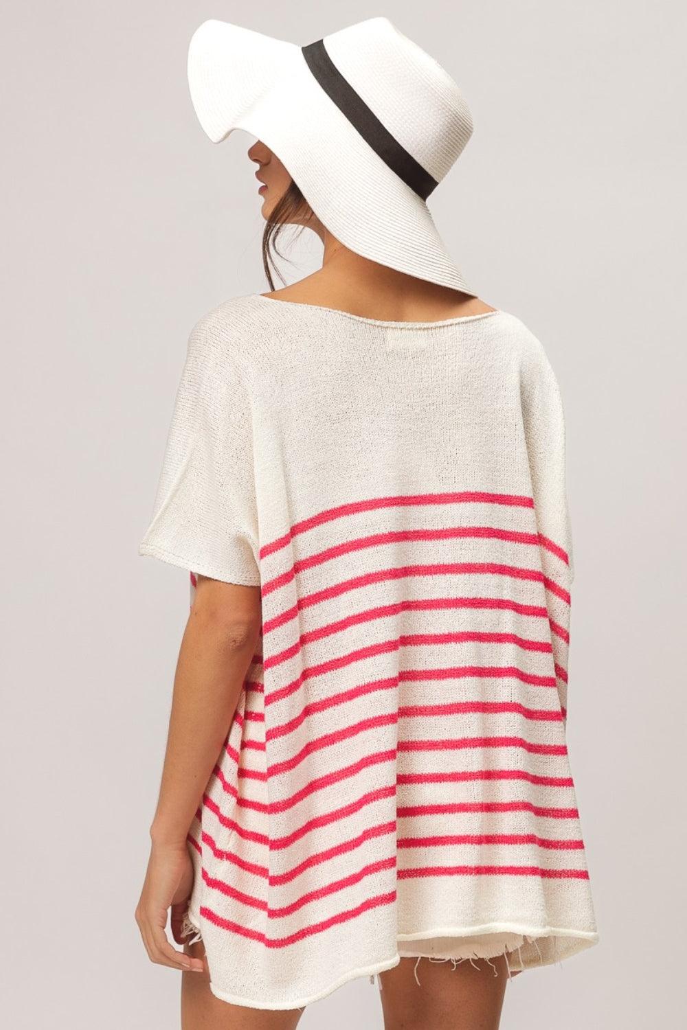 BiBi V Neck Striped Short Sleeve Top Shirts & Tops