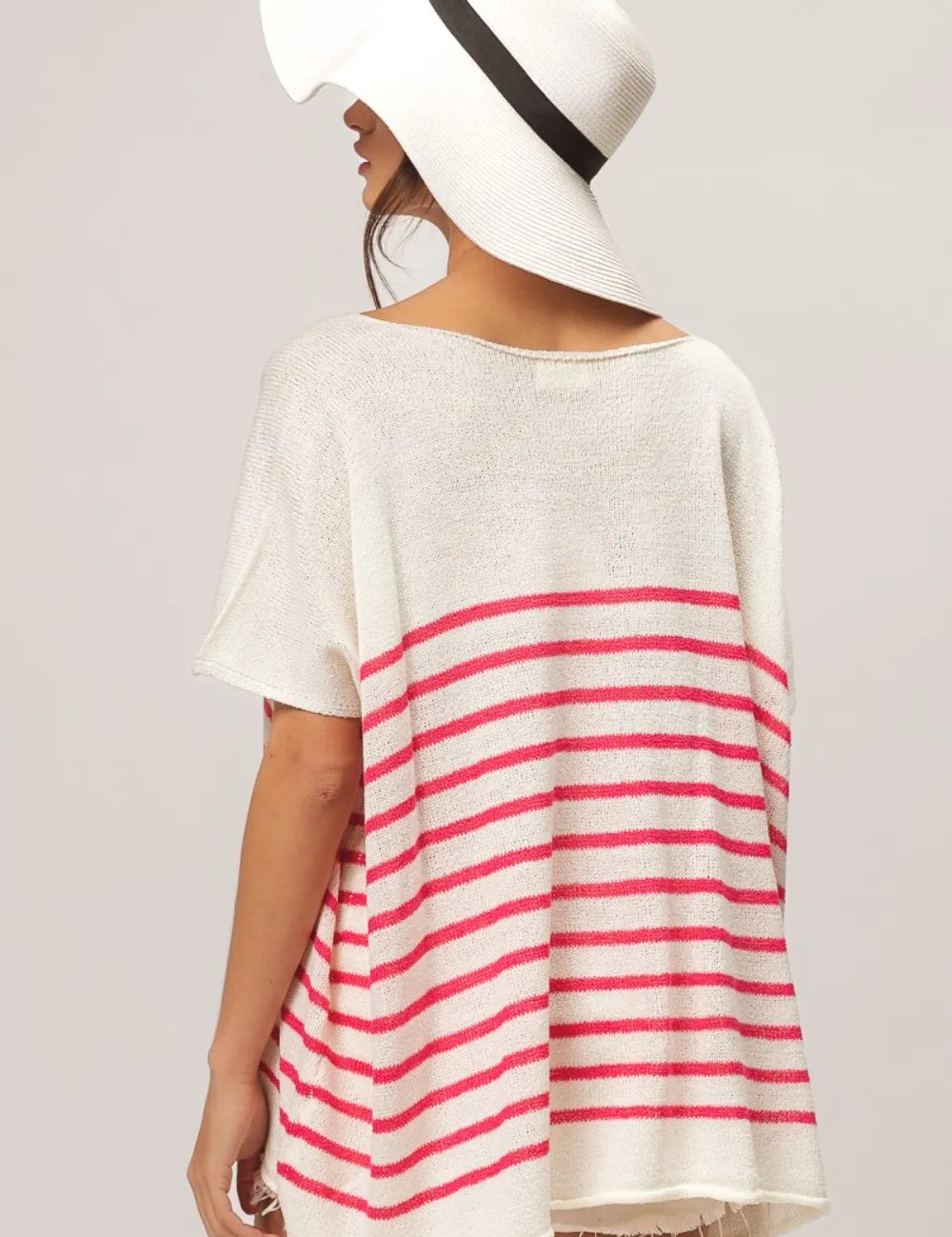 BiBi V Neck Striped Short Sleeve Top | Tops Daverri Fashions