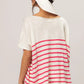 BiBi V Neck Striped Short Sleeve Top Tops
