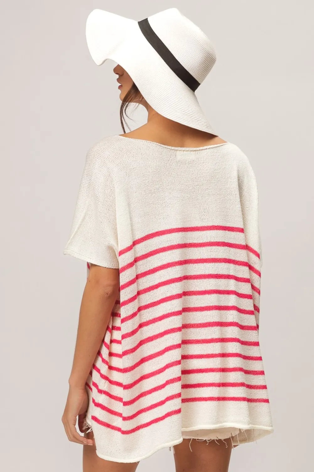 BiBi V Neck Striped Short Sleeve Top Tops
