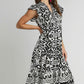 Umgee Two Tone Border Print Ruffle Cap Sleeve Midi Dress Mid Dresses
