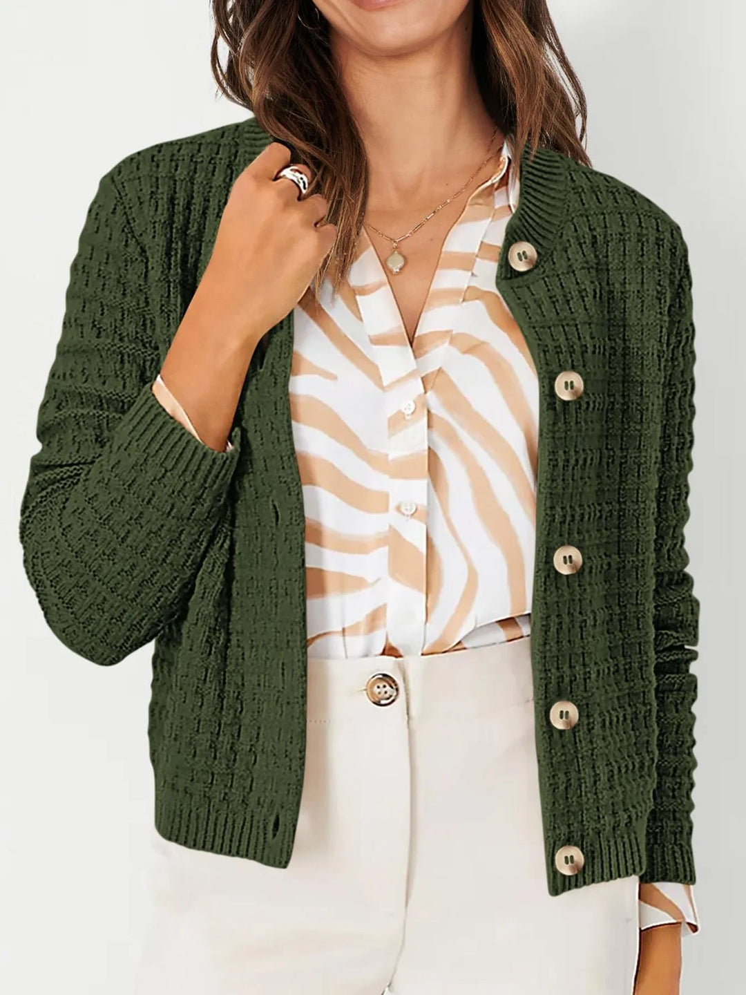 Textured Knit Button-Front Cardigan | Cardigans Daverri Fashions