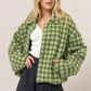HYFVE Tweed Plaid Button Up Collared Neck Jacket Green Jackets