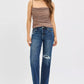 RISEN High Rise Crop Slim Straight Jeans with Hidden Knee Patch - DAVERRI FASHIONS