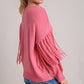 Umgee Full Size Fringe Round Neck Long Sleeve Sweater