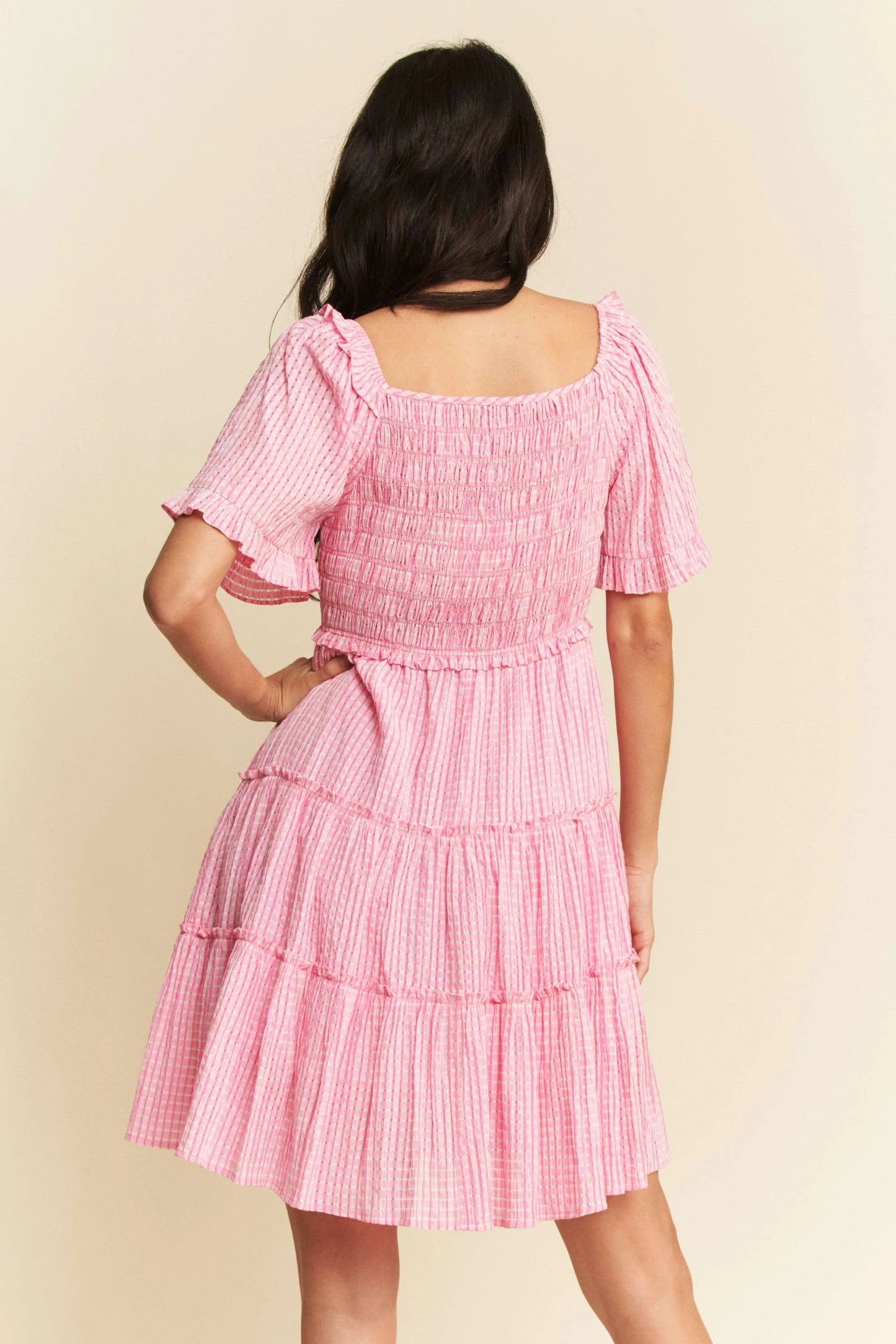 Davi & Dani Jacquard Checker Smocking Tiered Dress Mini Dresses